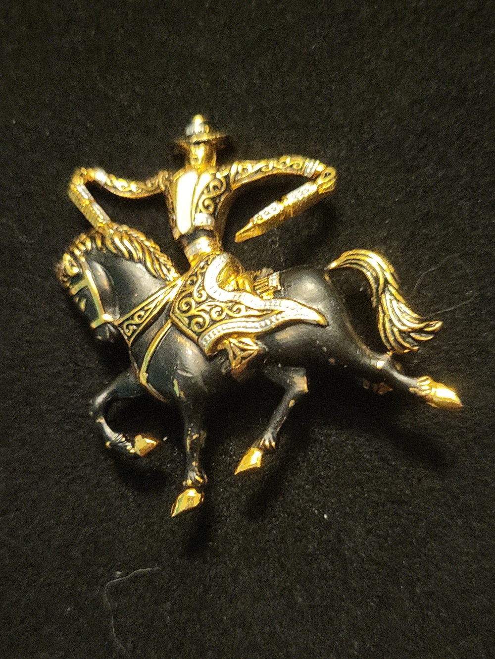 Decorative Black and Gold Horse Rider Accent Pin